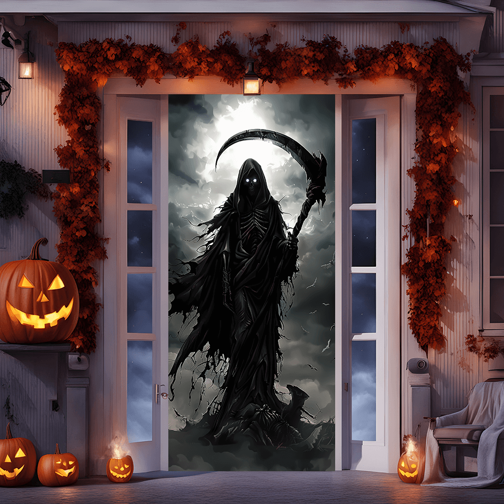 Home Bargains - Le Grim Reaper tient un rideau