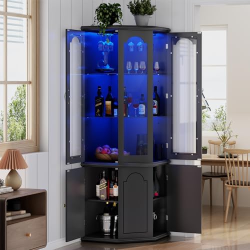 Home Bar Shelves - Meuble bar d'angle avec éclairage LED,