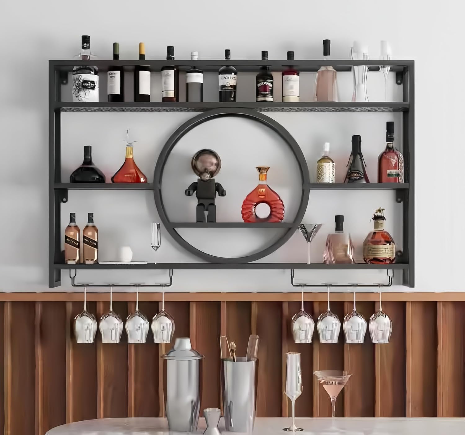 Home Bar Shelves - Étagère murale en métal noir pour