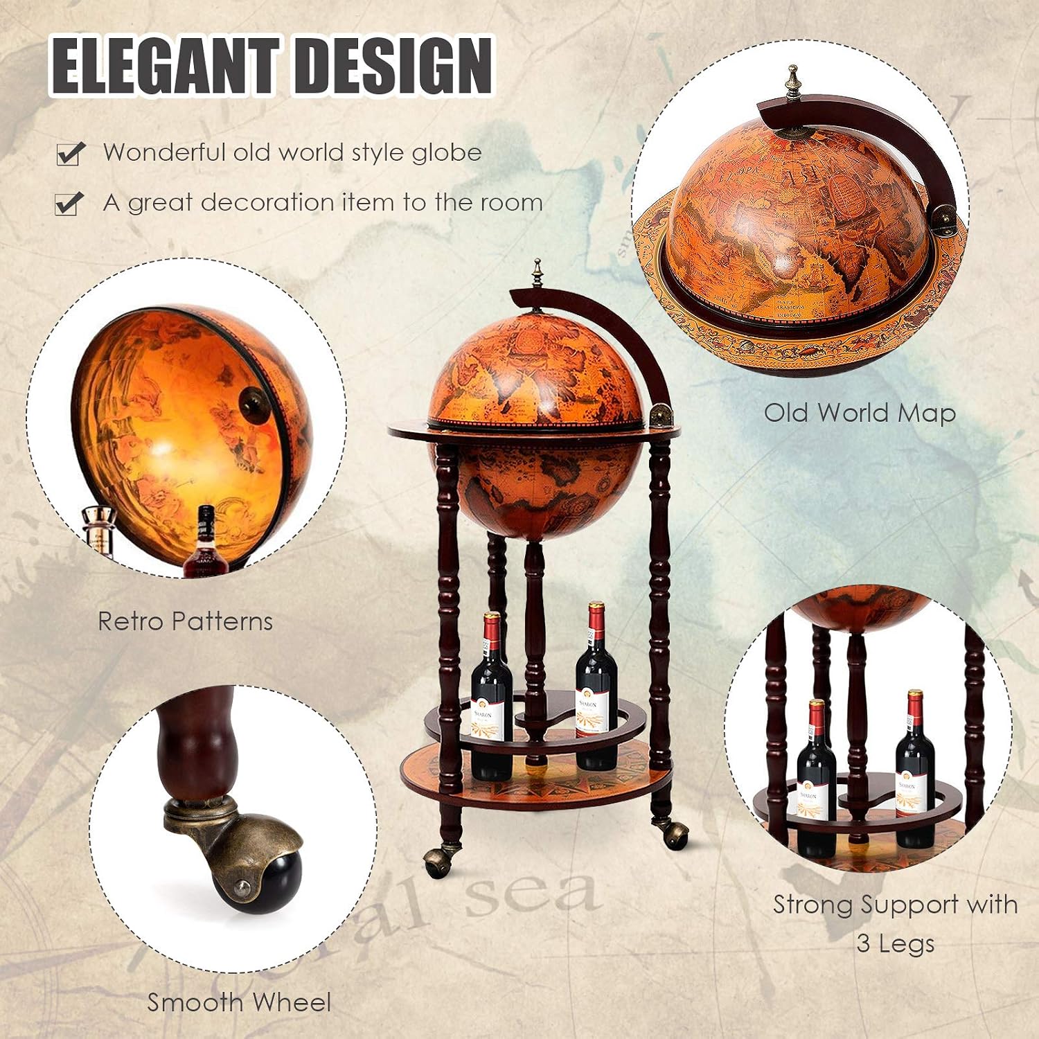 Chariot de bar globe, meuble b - Home Bar Shelves avis et prix