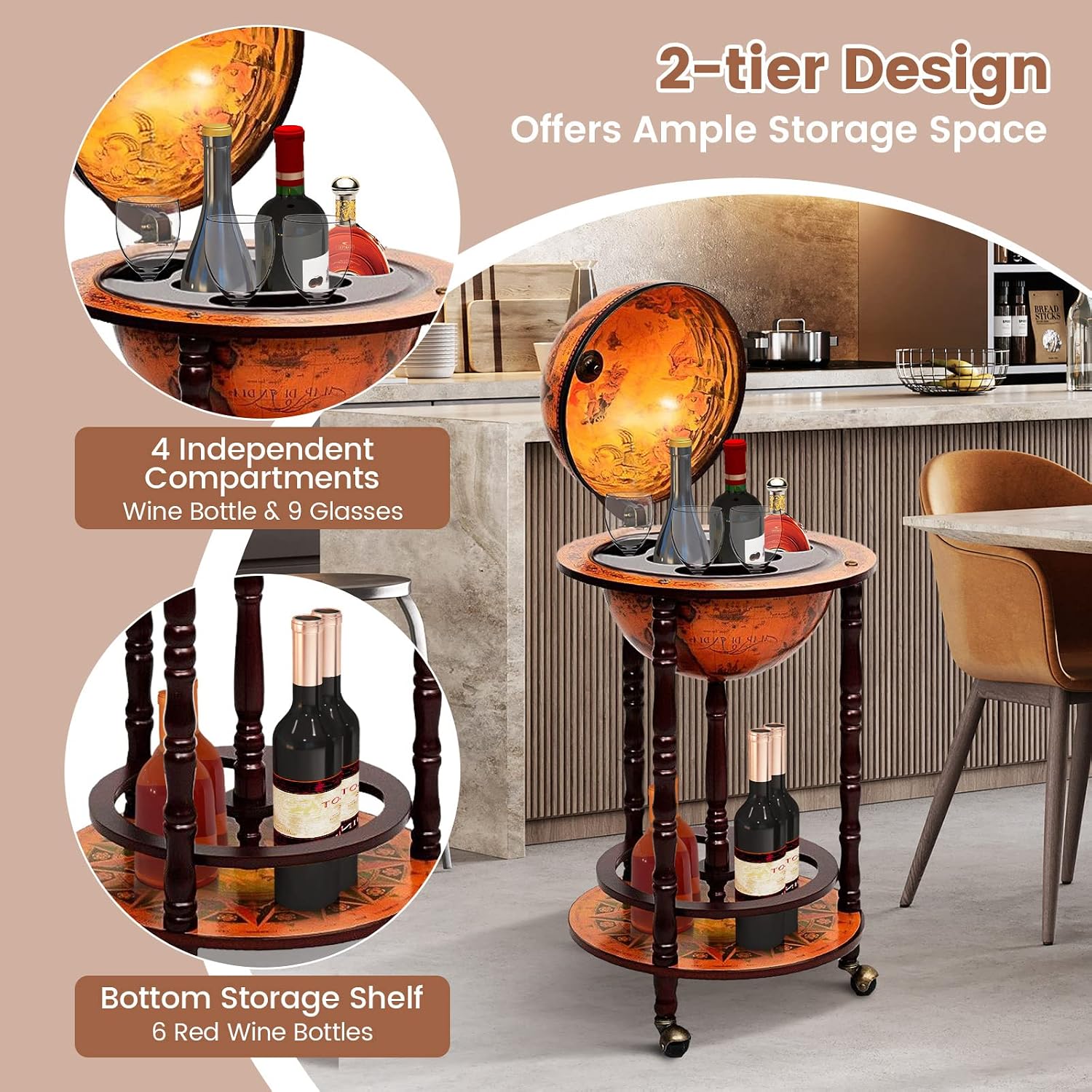 Chariot de bar globe, meuble b - Home Bar Shelves avis et prix