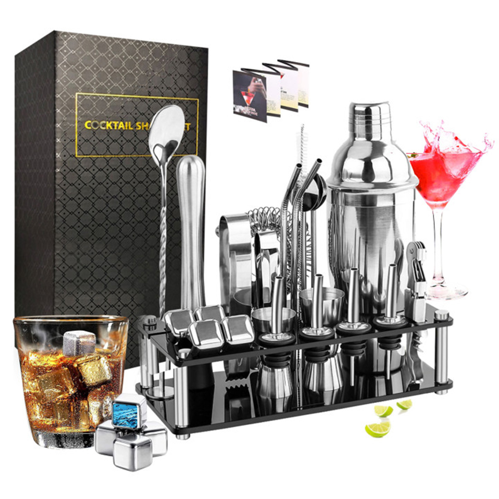 Kit de barman en acier inoxyda - Cocktail Recipe Book avis et prix